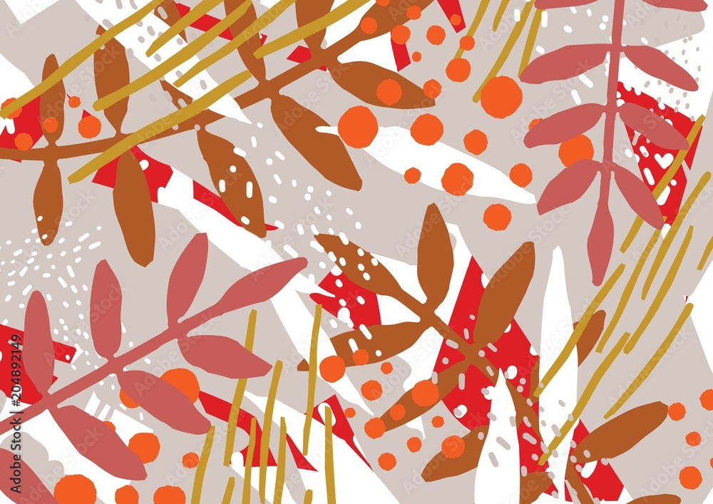 Aufkleber abstract background with stylized autumn leaves and berries. artistic motley colorful horizontal bac