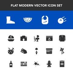Modern, simple vector icon set with clothing, machine, bowling, tag, watermelon, pin, toy, ball, sport, package, lock, internet, vessel, summer, child, boat, sweet, sale, website, ice, business icons