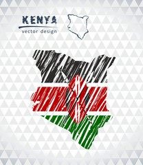 Map of Kenya with hand drawn sketch pen map inside. Vector illustration