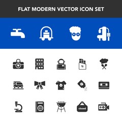Modern, simple vector icon set with train, bar, hipster, van, hygiene, bow, city, brush, chocolate, child, science, exercise, vehicle, cosmonaut, crane, style, graphic, clean, dessert, clothing icons