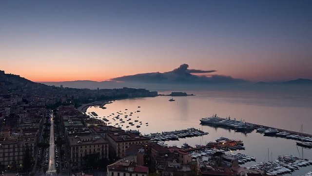 sun rising on naples city skyline timelapse from sunrise to day panoramic view