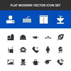 Modern, simple vector icon set with fashion, hanger, toy, keyboard, sport, play, hat, call, home, space, art, natural, astronaut, helmet, plant, phone, bowling, architecture, cloakroom, work icons