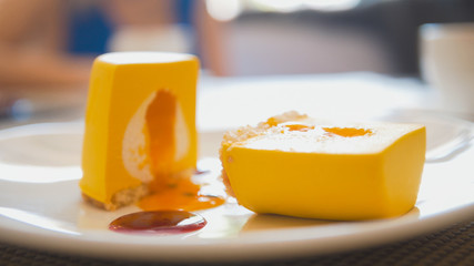 Dessert lemon cake sliced on the plate