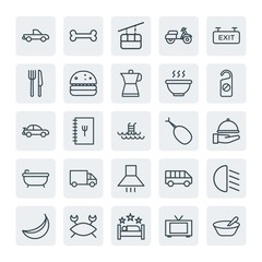 Moder Simple Set of transports, food, hotel Vector outline Icons. Contains such Icons as  book, delivery,  animal, public,  traffic,  bike and more on white background. Fully Editable. Pixel Perfect.