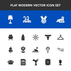 Modern, simple vector icon set with yacht, food, nautical, spray, award, fashion, machinery, equipment, pie, winner, blossom, hanger, rudder, table, interior, sweet, sign, dinner, wheel, meat icons