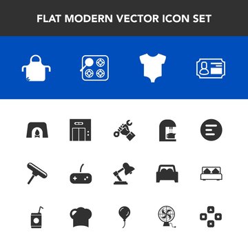 Modern, simple vector icon set with caffeine, helmet, app, builder, play, mobile, game, fireplace, kitchen, kid, child, entrance, lamp, drink, foreman, chef, roller, construction, cook, clothes icons