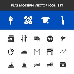 Modern, simple vector icon set with jar, restaurant, jam, dryer, fashion, tooth, transportation, clothing, video, entrance, media, bamboo, hairdryer, glass, nature, electric, astronomy, asian icons
