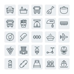 Moder Simple Set of transports, food, hotel Vector outline Icons. Contains such Icons as  pepper,  steel,  skate,  meat,  sport,  boat, axe and more on white background. Fully Editable. Pixel Perfect.