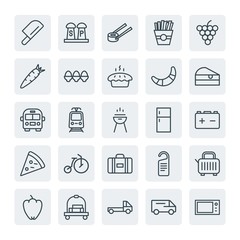 Moder Simple Set of transports, food, hotel Vector outline Icons. Contains such Icons as delivery, salt, oven,  seafood, toaster,  paprika and more on white background. Fully Editable. Pixel Perfect.