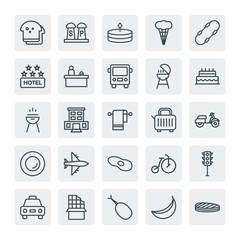 Moder Simple Set of transports, food, hotel Vector outline Icons. Contains such Icons as  candy, bicycle,  bike,  sweet, cake, taxi,  green and more on white background. Fully Editable. Pixel Perfect.