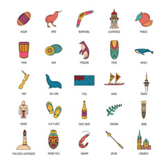 New Zealand icons set, cartoon style