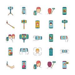 Selfie icons set, cartoon style