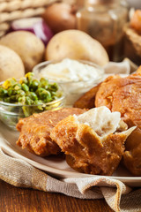 Traditional fish in beer batter and chips