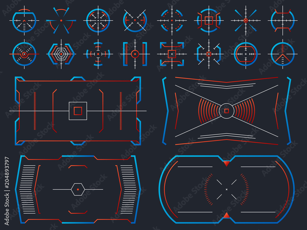 Poster futuristic hightech virtual screen design. computer systems hud panel with tracking aim frames vecto