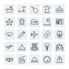 Moder Simple Set of transports, food, hotel Vector outline Icons. Contains such Icons as  ocean,  transportation, food,  vessel,  cream and more on white background. Fully Editable. Pixel Perfect.