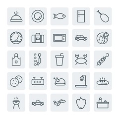 Moder Simple Set of transports, food, hotel Vector outline Icons. Contains such Icons as  desk,  dinner, food, bread,  office, cooking and more on white background. Fully Editable. Pixel Perfect.