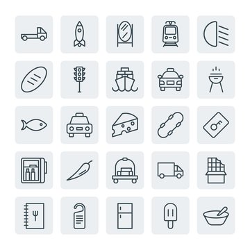 Moder Simple Set of transports, food, hotel Vector outline Icons. Contains such Icons as  disturb,  yellow,  recipe,  technology,  space and more on white background. Fully Editable. Pixel Perfect.