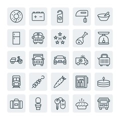 Moder Simple Set of transports, food, hotel Vector outline Icons. Contains such Icons as  repair,  donut,  celebration,  sweet,  hygiene and more on white background. Fully Editable. Pixel Perfect.