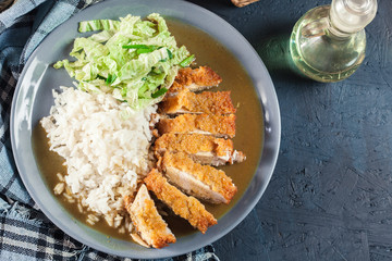 Japanese katsu curry. Deep fried breast chicken cutlet