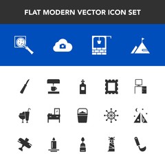 Modern, simple vector icon set with cabinet, furniture, kitchen, picture, cream, lighthouse, element, dessert, liquid, glass, machine, magnifier, knife, nature, stone, sweet, handle, white, old icons