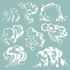 Deurstickers Cartoon witte rook en stofwolken. Komische vector stoom geïsoleerd © MicroOne