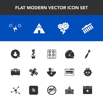 Modern, simple vector icon set with floral, meal, stove, room, space, rider, flower, oven, adventure, avatar, bowl, biker, orbit, green, food, brush, noodle, plant, projector, nature, sun, pot icons