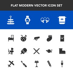Modern, simple vector icon set with sport, dessert, food, cabinet, dinner, samurai, furniture, towel, clothes, kitchen, fridge, desk, watch, home, refrigerator, cloth, work, gun, sword, smart icons