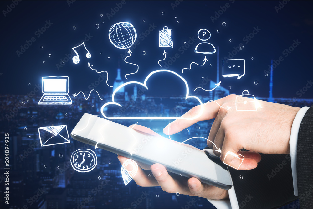 Poster Hands using touchpad with interface