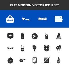 Modern, simple vector icon set with flag, elegance, phone, dessert, road, tie, background, store, music, dont, ice, spice, telephone, street, seasoning, media, banner, cloud, corn, fresh, mobile icons