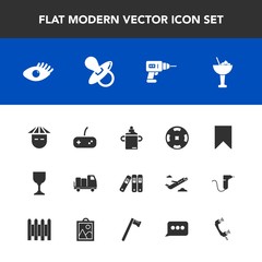 Modern, simple vector icon set with poker, face, cocktail, bookmark, work, infant, equipment, bottle, kid, sign, money, drink, wine, plastic, beautiful, beauty, young, asian, baby, office, drill icons