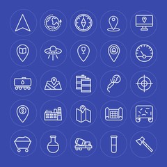 Modern Simple Set of industry, science, location Vector outline Icons. Contains such Icons as  sign,  laboratory,  research,  industry,  map and more on blue background. Fully Editable. Pixel Perfect.
