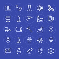 Modern Simple Set of industry, science, location Vector outline Icons. Contains such Icons as  arrow,  industry,  chemical,  lab,  discovery and more on blue background. Fully Editable. Pixel Perfect.
