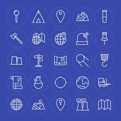 Modern Simple Set of industry, science, location Vector outline Icons. Contains such Icons as transportation, summer,  business,  lab,  camp and more on blue background. Fully Editable. Pixel Perfect.