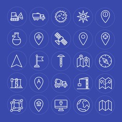 Modern Simple Set of industry, science, location Vector outline Icons. Contains such Icons as molecule, location,  microbiology,  work, dig and more on blue background. Fully Editable. Pixel Perfect.