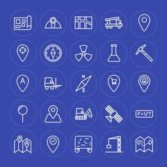 Modern Simple Set of industry, science, location Vector outline Icons. Contains such Icons as  position,  freight, construction, travel, map and more on blue background. Fully Editable. Pixel Perfect.