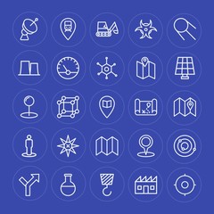 Fototapeta premium Modern Simple Set of industry, science, location Vector outline Icons. Contains such Icons as way, tool, satellite, railway, crane, sign and more on blue background. Fully Editable. Pixel Perfect.