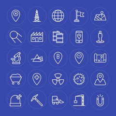 Modern Simple Set of industry, science, location Vector outline Icons. Contains such Icons as  pointer,  gas,  night,  abstract,  industry and more on blue background. Fully Editable. Pixel Perfect.
