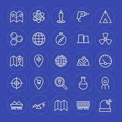 Modern Simple Set of industry, science, location Vector outline Icons. Contains such Icons as  sky, observatory, freight, chemistry, drill and more on blue background. Fully Editable. Pixel Perfect.