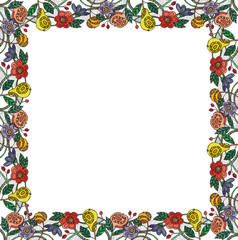 watercolor frame of flowers and fruits, decorative ornament