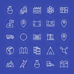 Modern Simple Set of industry, science, location Vector outline Icons. Contains such Icons as  chemistry,  plant,  experiment, science, map and more on blue background. Fully Editable. Pixel Perfect.