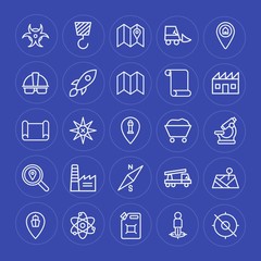 Modern Simple Set of industry, science, location Vector outline Icons. Contains such Icons as  sign,  molecular, road,  industry,  chemistry and more on blue background. Fully Editable. Pixel Perfect.