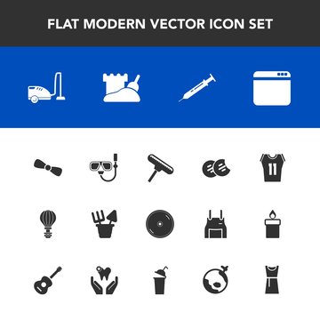 Modern, simple vector icon set with toy, dessert, mask, housework, sky, snack, sign, bow, equipment, jump, shirt, disk, disc, dvd, extreme, gift, brush, domestic, water, parachuting, cd, dress icons
