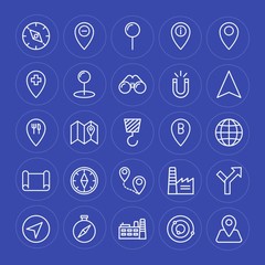 Modern Simple Set of industry, science, location Vector outline Icons. Contains such Icons as  look,  map, information,  south,  location and more on blue background. Fully Editable. Pixel Perfect.