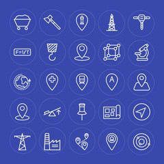 Modern Simple Set of industry, science, location Vector outline Icons. Contains such Icons as  screwdriver,  energy,  road,  graphic, map and more on blue background. Fully Editable. Pixel Perfect.