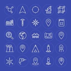 Modern Simple Set of industry, science, location Vector outline Icons. Contains such Icons as  microbiology,  urban,  world, location,  lab and more on blue background. Fully Editable. Pixel Perfect.
