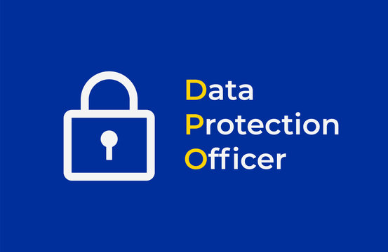 DPO - Data Protection Officer. EU flag with with lock symbol on blue background. Vector illustration