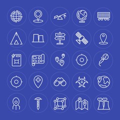 Modern Simple Set of industry, science, location Vector outline Icons. Contains such Icons as  science,  pin, radiation,  equipment, world and more on blue background. Fully Editable. Pixel Perfect.