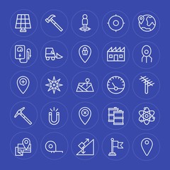 Modern Simple Set of industry, science, location Vector outline Icons. Contains such Icons as  sign,  atom,  tool,  traffic,  molecular, map and more on blue background. Fully Editable. Pixel Perfect.