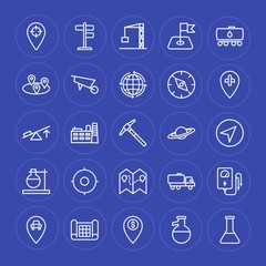 Modern Simple Set of industry, science, location Vector outline Icons. Contains such Icons as  car,  crane,  industry,  pointer,  plant, map and more on blue background. Fully Editable. Pixel Perfect.