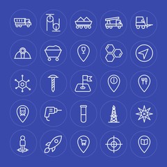 Modern Simple Set of industry, science, location Vector outline Icons. Contains such Icons as industrial,  technology,  spaceship,  urban and more on blue background. Fully Editable. Pixel Perfect.